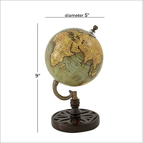 Deco 79 Wood Globe, 5\" x 5\" x 9\", Green