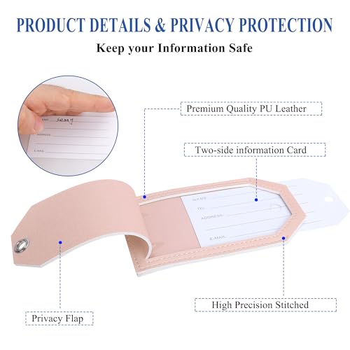 Luggage Tag & Personalized Luggage Tags for Suitcases Leather Bag Tags for Backpacks Handbag School Instrument with Name ID Label Travel Essentials, Unique Fun Pink Baggage Tags 2 Pack3