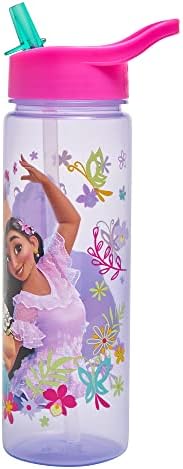 Encanto Water Bottle Flip Up Straw 600ml Official Disney Merchandise by Polar Gear Kids Reusable Non Spill - BPA Free - Recyclable Plastic - Ideal For School Nursery Sports Picnic - Purple & Pink