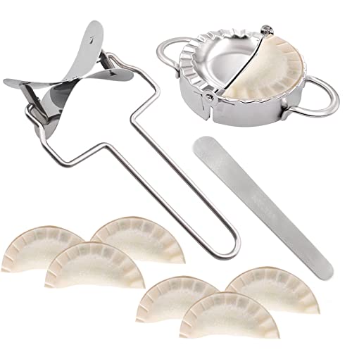 Molde Para Empanadillas,Molde de bola de masa de acero inoxidable, Manual Pinch Dumpling Pie Ravioli molde Pastelería fabricante de la herramienta, cortador de la piel bola de masa hervida (3 PIEZAS) Cover