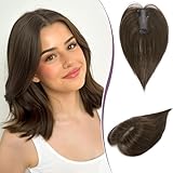 RUWISS Topper pelo Natural Mujer Topper Cabello Humano Liso Real Humano Hair Topper Ligero Clip en Postizos sin Flequillo, Marrón