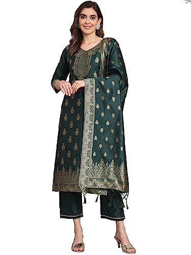 Image of VredeVogel Women's Cotton Silk Jacquard Kurta Pant Set with Banarasi Silk Dupatta