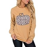 Jeemery Women's Halloween Leopard Print Pumpkin Graphic Sweatshirts Crewneck Long Sleeve Casual Loos