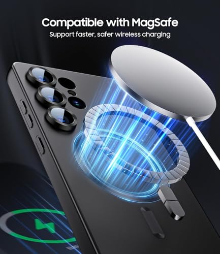 Image of DIZORO Samsung S24 Ultra case Compatible with Mag Safe Matte Luxury Metallic Luster Flexible TPU Shockproof Back Cover with Camera Protector Lens - Black