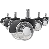 Office Chair Wheels 2 Inch Replacement Heavy Duty Office Furniture Casters for Hardwood Floors and Low Carpet Computer Desk Chair Wheels, Set of 5