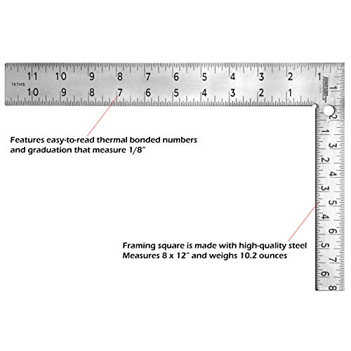 Image of Johnson Level & Tool CS10 Professional Easy-Read Steel Carpenter Square, 8 inch x 12 inch, Silver, 1 Square