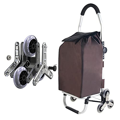 Chariot à provisions pliable, Chariot à provisions pliable avec 6 roues pour escaladeur, Chariot à provisions 50L avec sac à provisions amovible, Sac en toile imperméable,Marron Cover