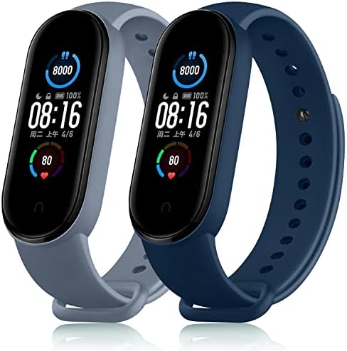 Oumi Compatible with Xiaomi Mi Band 5 Strap/Xiaomi Mi Band 6 Strap/Amazfit Band 5 Strap, 2 Pack Soft Silicone Strap Wristband WatchBand Accessories for Xiaomi Mi Band 5/Mi Band 6