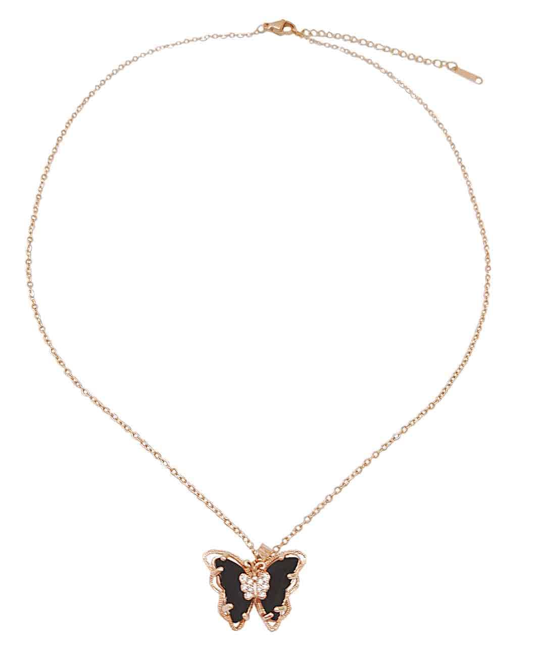 Fuschianet Accessories Resin Butterfly Pendant Stainless Steel Rose Gold Chain Necklace for Women and Girls (Black Butterfly) (B0B1Y6QV9B) Amazon Price History, Amazon Price Tracker