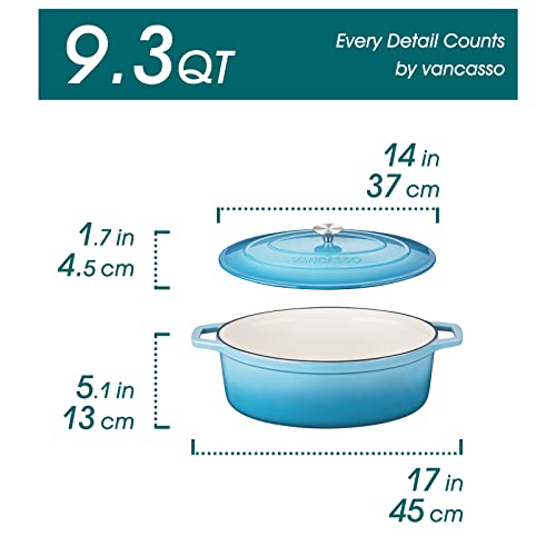 Vancansso Enameled Cast Iron Dutch Oven, 9.3 Quart Dutch Oven Pot With Lid, Oval Dutch Oven Cast Iron Pot With Non Stick Enamel Coating For Bread Baking, Light Blue #TOP1