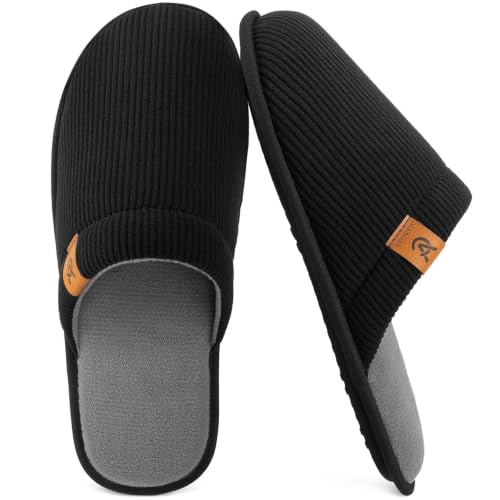 Image of VeraCosy Men's Corduroy Scuff Slippers Soft Comfy Memory Foam Non-slip Indoor House Shoes
