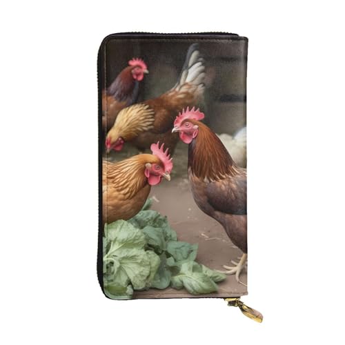 Farm Chickens Wallet for Men Women Long Purse Leather Clutch Large Business Handbag Travel Phone Holder Credit Card Holder Money Case with Zipper Leather Wallets Gift