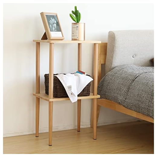 exilot Solid Wood Side Table, 2-Tier End Table with Storage Shelves, Tall Nightstand Bedside Table for Living Room Bedroom Office No-Tool Assembly
