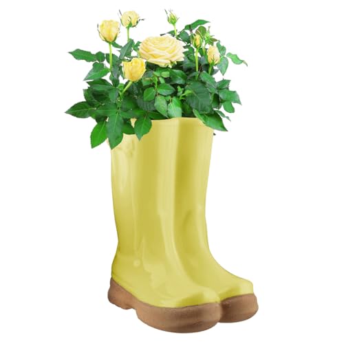 Dibor Large Yellow Ceramic Double Wellington Boot Shaped Indoor Plant Pot Wedding Anniversary Gardening Gift