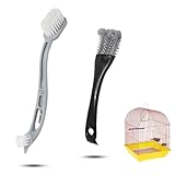 2 Pcs Bird Cage Cleaner Brush & Scoop with Long Handle and Curved Brush Head, 2-in-1 Bird Cage Cleaner with Front and Back Brushes for Kennel, and Parrot Perch Cleaning