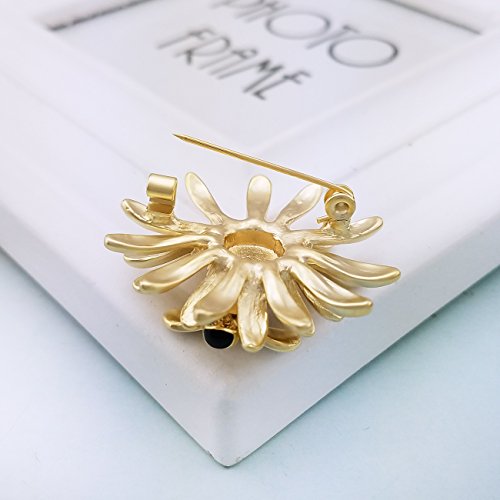Image of YOQUCOL Sunflower Honeybee Bee Brooch Pin with Bright Austrian Cubic Zirconia Crystal For Women