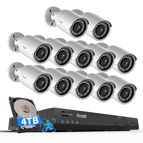 16-channel 4K security camera system with 12 white bullet cameras and a 4TB HDD recorder, showcasing advanced home security technology for smart home integration.