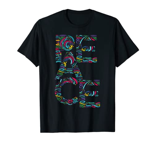 Peace Colorful Word Cool Text Letter Design Tee Hombres Mujeres Camiseta