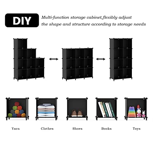 Awtatos Cube Storage Organizer Modular Storage Cubes Bookshelf Stackable Closet Storage Shelves Diy Plastic 9 Cube Organizer Shelving, Ideal Storage Solution For Bedroom, Home Office, Black #TOP6