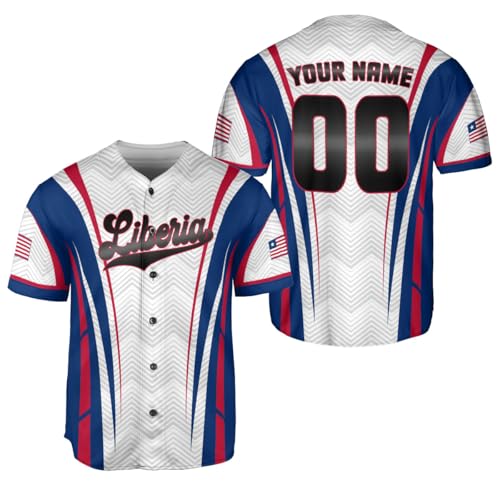 Personalized Liberia Baseball Jersey, Custom Liberian Pride Shirt,Liberian Shirt, Liberian Flag Baseball Jersey for Men Women (US, Alpha, Small, 5X-Large, Regular, Regular, 1, LR6)