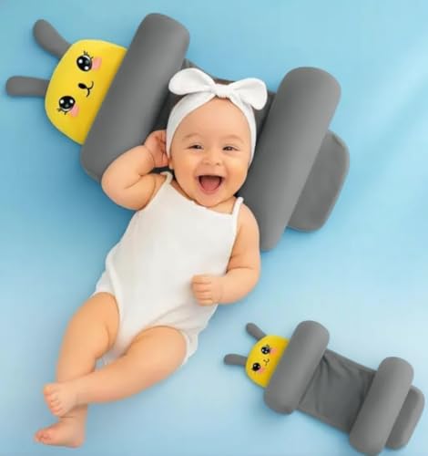 Image of Baby Sleeping Support Pillow with Side Rollers | Newborn Safety Sleeping Pillow Set | Soft Cotton Infant Neck Pillow for 0-12 Months | Anti-Flat Head Cushion for Baby Boys & Girls (New)