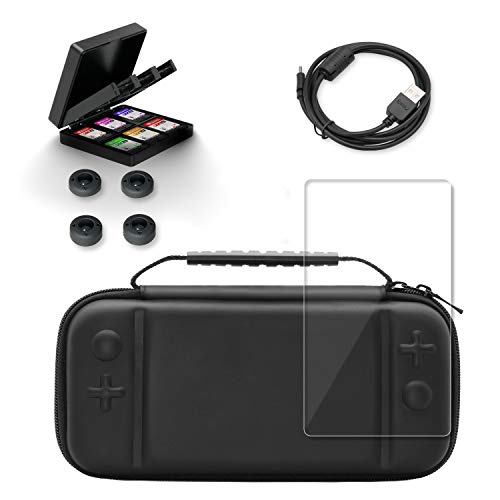 Accessories Kit for Nintendo Switch Lite, Travel Carry Case for Nintendo Switch Lite with Screen Protector for Nintendo Switch Lite, Game Card Case, Charging Cable (4.92ft), 4 Thumb Grips (10 in 1)
