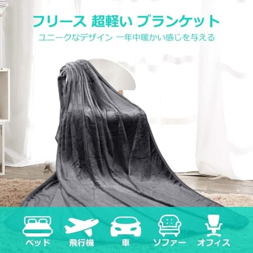 毛布 ダブル あったかい ふんわり ブランケット 掛け毛布 マイクロファイバー ポリエステル100% 静電気防止 軽量 フランネル 洗える 抗菌・防臭・防ダニ グレー (100x150cm)
