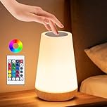 Nottac Night Light, Dimmable LED Touch Table Lamp for Bedroom, 13 RGB Colors & 5 Brightness, USB Rechargeable Bedside Table Lamp, Portable Remote Control Night Lights for Living Room Bathroom