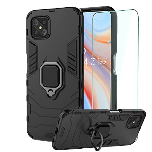 GKK DESCHE Compatible para Funda OPPO Reno 4 Z, Fundas Resistente​y Duradero con Anillo + Cristal Templado, Carcasa Antigolpes Silicona TPU Bumper Case para OPPO Reno 4 Z - Negro