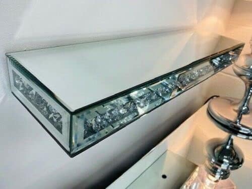 DEENZ Mirrored Crushed Diamond Floating Wall Mounted Shelf Glitz Sparkle 40Cm Home Decorative Living Room (2)