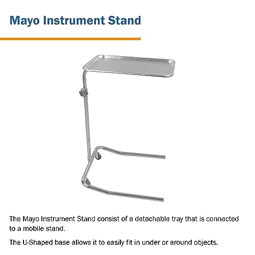 McKesson Medical Instrument Mayo Stand, Stainless Steel Rolling Tray for Hospitals, Offices, Dental, Salons, U-Shaped Base, 31-50 Inch Height, 1 Count - Thumbnail 6