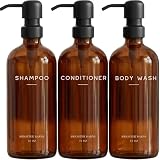 Amber Shampoo and Conditioner Dispenser Set by Brighter Barns - Body Wash and Shampoo Bottles with Pump - Refillable Plastic Shower Dispenser for Modern Bathroom Decor in Vacation Rental, Spa (Amber)