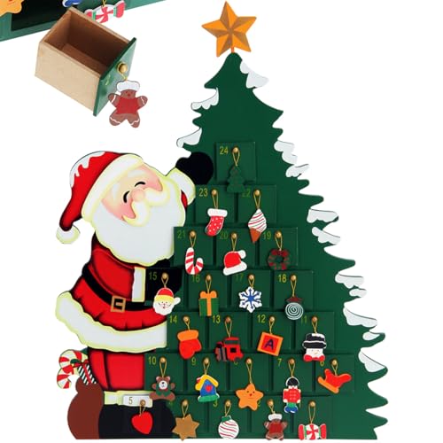 SPIELWERK® Calendario de Adviento Madera Árbol de Navidad 24 Cajoncitos Rellenable Chuches Vacio Reutilizable Adorno Decoración Navidad 2025 Personalizable