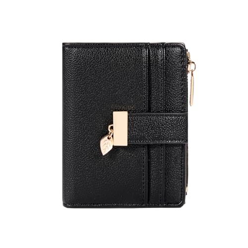 Image of Pomelo Best Small Wallet Women Bifold Soft Leather Card Holder with ID Window Zipper Coin Pocket Wallets for Women Black