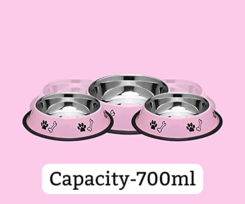 Foodie-Puppies-Stainless-Steel-Paw-Bone-Printed-Bowl-Combo-for-Dogs-Cats-Any-Pets-700ml-Each-Sky-Blue-and-Baby-Pink-I-Non-Skid-Rubber-Bottom-FoodWater-Bowl