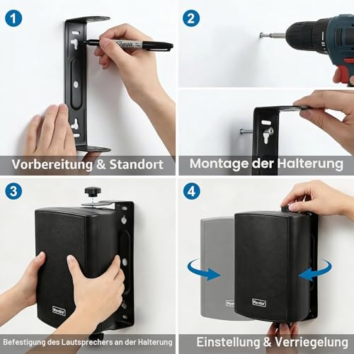Herdio 4\ 200-W-Bluetooth-Lautsprecher für den Außenbereich, Wasserdichtigkeit nach IPX5 und Möglichkeit zur drahtlosen Mehrfachverbindung von bis zu 20 Geräten für Terrasse/Balkon (schwarz, 2er-Pack)