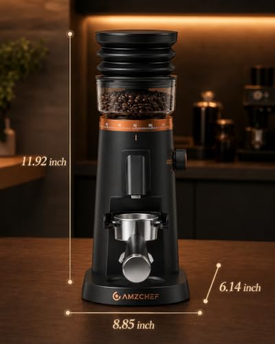 Image of AMZCHEF Single Dose Burr Grinder, 75 Settings, Quiet DC Motor, Oro Rosa | 40mm Burr, <0.2g Retention, 5-60s Timer, Magnetic Outlet, Vacuum Storage Cup, LED Light, Espresso, Pour-Over & French Press