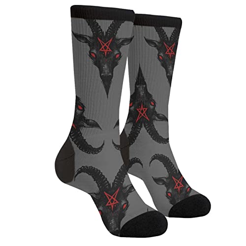 Mouxue Horror Goat Pentagram Gothic Satan Witch Funny Novelty Crazy Crew Tube Socks MenS WomenS Casual Dress Socks