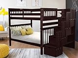 Bedz King Stairway Bunk Beds Full Over Full with 4 Drawers in The Steps, Dark Cherry