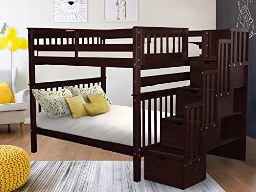 Bedz King Stairway Bunk Beds Full Over Full With 4 Drawers In The Steps, Dark Cherry #TOP18