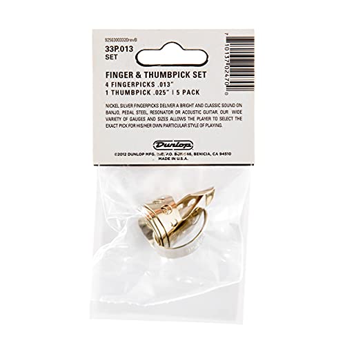 Jim Dunlop 33P013 0,013 polegadas níquel prata dedo e polegares, pacote com 5