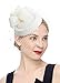 K.CLASSIC Fascinator Hair Clip Pillbox Hat Bowler Feather Flower Veil Wedding Party Hat Tea Hat (Beige)