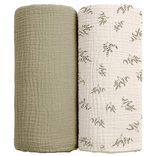 Image of lulumoon Baby Muslin Swaddle Blankets: Soft Receiving Blanket for Newborn - Cotton Swaddling Blanket for Neutral 2Pack(Leaf Autumn)