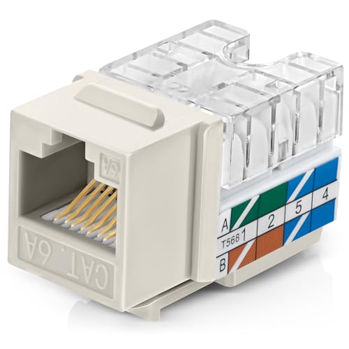 Image of Everest 90 Degree RJ45 Cat6A Keystone Jacks 10-Pack Light Almond