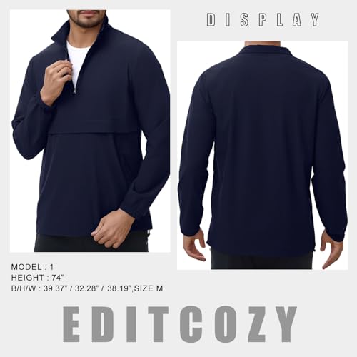 Image of EDITCOZY Men's Lightweight Quarter Zip Pullover Casual Windbreaker for Running Golf Jackets with 3 Pockets