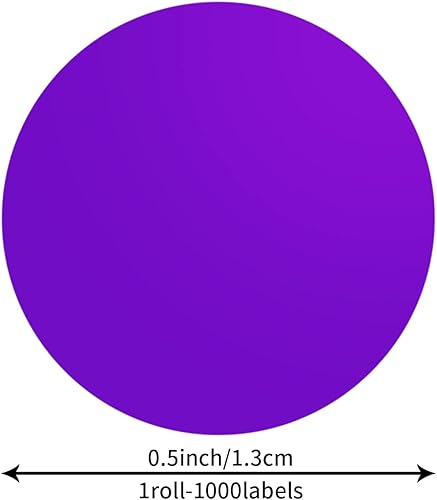 Miniatura 6 de Calcomanías redondas moradas de 0.50 pulgadas con código de color, impermeable, rollo extraíble de 1000 unidades
