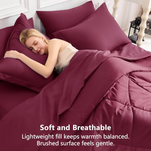 Image of CozyLux Full Size Comforter Sets Burgundy - 7 Pieces Bed in a Bag Full, Luxury Soft Bed Set for All Seasons, Bedding Set with Down Alternative Comforter, Sheets, Pillowcases & Shams, Red