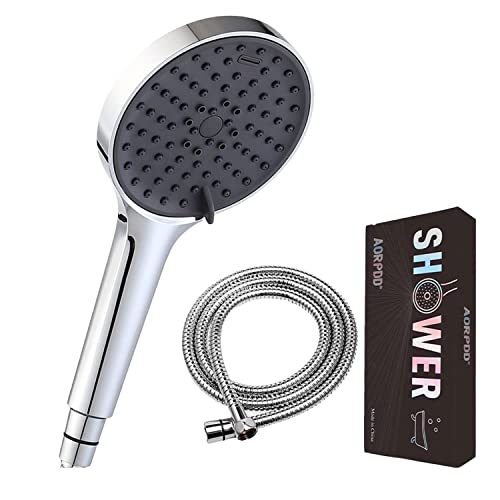 Aorpdd Pommeau de douche avec tuyau de 1,5 m, pommeau de douche universel à 4 jets basse pression 13 cm Chromé