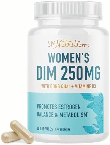 DIM Supplement 250 mg | Hormone Balance Supplements Women | Menopause & PMS Relief, Hormonal Acne Treatment, PCOS & Estrogen Metabolism Support Supplements | Made in Canada, Gluten-Free | 60 Ct.