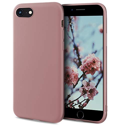 Moozy Minimalist Series Silikon Hülle für iPhone SE 2020, iPhone 8 und iPhone 7, Rose Beige - Mattes Finish, Dünne, Weiche TPU-Handyhülle Schutzhülle